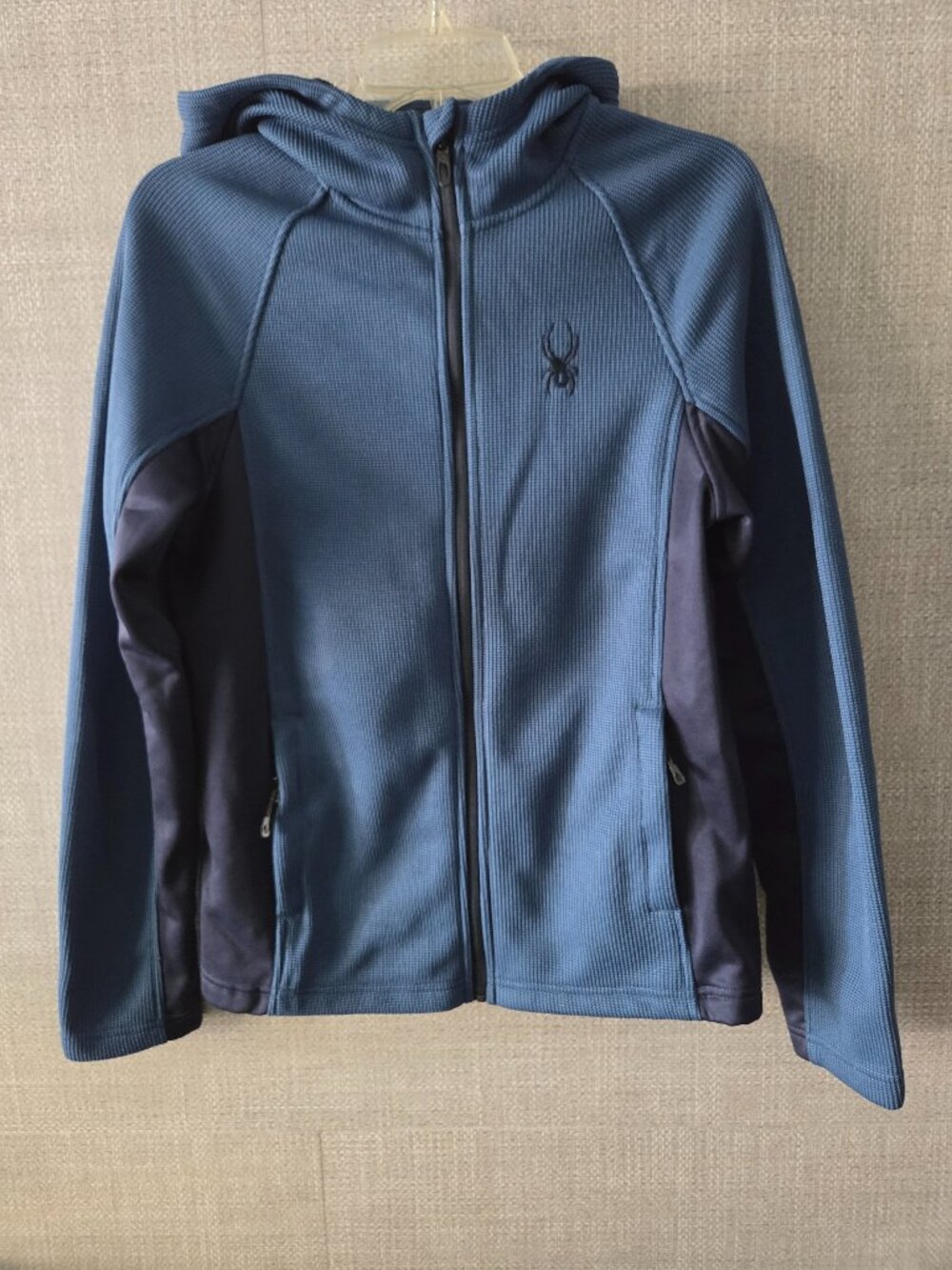 Spider kids black/blue hooded jacket size S.